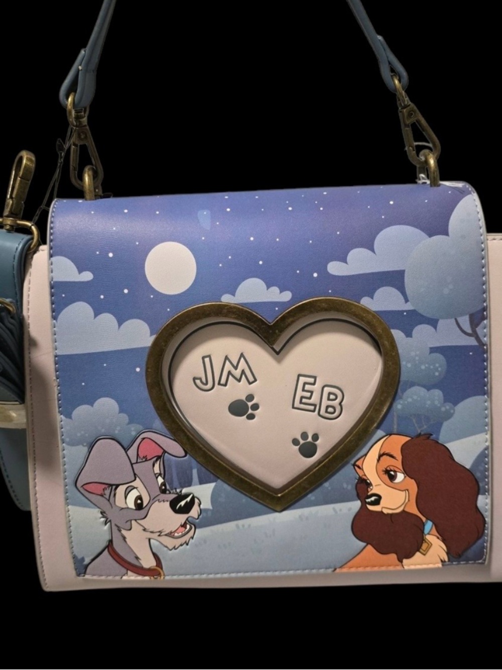 Loungefly Blue Lady and the Tramp Heart Window Shoulder Bag